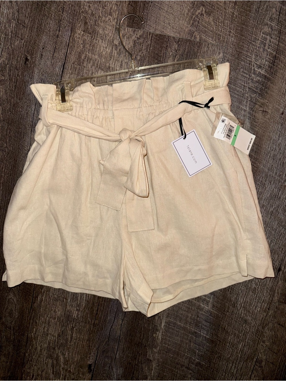 NWT 1 State Cream High-Waist Paperbag Tie Shorts